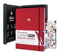 Clever Fox Planner Pro Premium - Lujosa agenda semanal y mensual con organizador de presupuesto para productividad y objetivos, sin fecha, A4 (rojo)