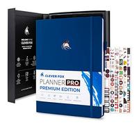 Clever Fox Planner Pro Premium - Lujosa agenda semanal y mensual con organizador de presupuesto para productividad y objetivos, sin fecha, A4 (azul marino)