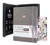 Clever Fox Planner Pro Premium - Lujosa agenda semanal y mensual con organizador de presupuesto para productividad y objetivos, sin fecha, A4 (gris)