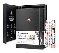 Clever Fox Planner Pro Premium - Lujosa agenda semanal y mensual con organizador de presupuesto para productividad y objetivos, sin fecha, A4 (negro plateado)