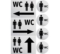 Clever Pool Adhesivo para inodoro para hombre y mujer, resistente a la intemperie, placa para puerta, placa de lámina, D = 148 mm, color gris neutro (2 WC hombre mujer + 3 flechas gris)