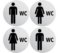 Clever Pool Juego de adhesivos para inodoro para mujer y hombre, resistente a la intemperie, placa para el inodoro, placa de puerta, placa de aluminio, D = 148 mm, señales de advertencia (2 aseos,