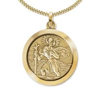 CLEVER SCHMUCK Colgante de San Cristóbal de 24 mm de diámetro, cadena barbada de 60 cm, plata de ley 925 chapada en oro, en estuche de joyería, antracita