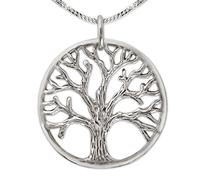 Clever Schmuck - Colgante plateado de plata de ley 925 con diseño de árbol de la vida (21 mm de diámetro), parcialmente de color antiguo ennegrecido, incluye cadena de 45 cm
