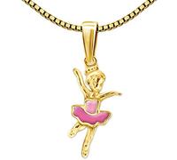 CLEVER SCHMUCK Collar con colgante de bailarina pequeña de 16 mm, rosa lacado, cadena Venezia de 38 cm, plata de ley 925, chapada en oro, para niñas, en estuche de joyería, color rosa