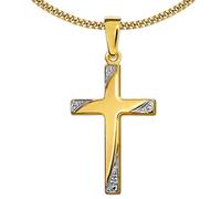 CLEVER SCHMUCK Cruz de primera comunión para niños, 19 mm, bicolor cruzado, adornado, oro 333 de 8 quilates, cadena chapada en oro de 38 cm, en estuche de cruz, Brillante