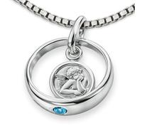 Clever Schmuck Juego compuesto por colgante de anillo de bautizo con un ángel redondo con circonita azul y cadena veneciana de 36 cm, brillante, plata de ley 925, en estuche