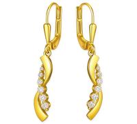 CLEVER SCHMUCK Pendientes de oro para mujer de 34 mm con forma de onda curvada, muchas circonitas, oro 333, 8 quilates, regalo para bodas y compromisos, en estuche, color antracita