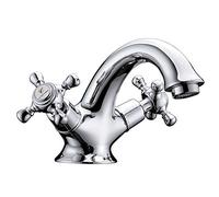 Clever With2 Antigona - Grifo lavabo bimando, apertura con 1/4 de vuelta, de estilo vintage, con airedador y color cromado