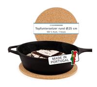 Cleverbrand Salvamanteles de Corcho, Resistente al Calor, Ø 25 cm, 10 mm de Grosor, Redondo, salvamanteles de Corcho Natural para ollas y sartenes - Made in Portugal