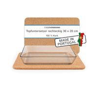 Cleverbrand Salvamanteles de Corcho, Resistente al Calor, 30 x 20 cm, 10 mm de Grosor, Rectangular, Ideal para cazuelas pequeñas - Made in Portugal