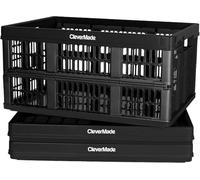 CleverMade Collapsible Utility Crates-Obsidian 3pck 45L / 11 Gal holds 66 lbs - Stackable Containers Heavy Duty Capacity Crates Space-Saving Baskets