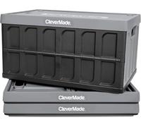 CleverMade Contenedor de almacenamiento plegable (con tapa), piedra, 3 unidades, 46 L (12 galones), cajas plegables de plástico, capacidad para 75 libras por contenedor, cajas inteligentes de pared
