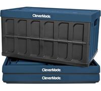 CleverMade Contenedores de almacenamiento plegables de 62 litros con tapas, cajas plegables de plástico apilables, pared sólida, paquete de 3, océano