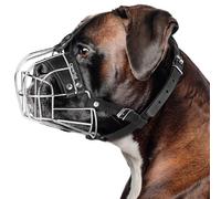 CleverTail Bozal de metal para raza de perro boxer, bozal bóxer a prueba de mordeduras para perros medianos y grandes, bozales de cesta de alambre de acero para perros, bulldog inglés, bulldog