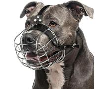CleverTail Bozal Pitbull grande para evitar mordeduras, bozal de cesta de metal para Pitbull con correas de cuero ajustables, bozales de jaula para perros de tamaño grande, Pitt Bull, Cane Corso