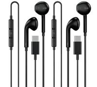 CleverThings Paquete de 2 auriculares USB C con cable para iPhone 17, 16, 15, tipo C, con micrófono, USB C, para iPhone 17, 16, 15 Pro Max, iPad Pro, Galaxy S25, S24 Ultra, Pixel 9 (negro)