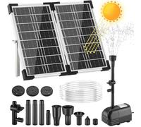 Clevich 20W Fuente Solar Jardín Exterior,230 L/h,Máxima180cm,Incluye 4+4 Boquillas y 2 Cartuchos de Repuesto Manguera de 1,5 m Cable de 5 m,Estanque de Jardín Mediano(5-10m²),Fuente para Baño de Aves