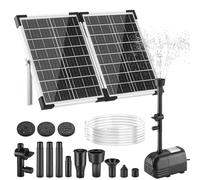 Clevich 25W Fuente Solar para Exteriores,260 L/h,Máx 200cm,Panel de Vidrio 100% con Motor sin Escobillas,4+4 Boquillas y 2 Cartuchos de Repuesto,Cable de 5m,para Estanques Medianos,Fuentes de Jardín