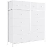 Clevich Cajonera de 12 cajones para Dormitorio, cajonera Industrial, Estructura de Metal, Superficie de Madera, cajones de Tela, para Pasillo, Dormitorio, salón (Blanco)