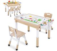 Clevich Conjunto de asientos infantiles con gran espacio de almacenamiento, mesa de actividades regulable en altura, mesa reversible para graffiti y ladrillos, 4 cajas laterales, escritorio para casa