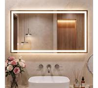 Clevich Espejo de baño con iluminación 120 × 60 cm, Espejo LED con 3 Colores de luz Regulable, Vidrio Templado, protección contra explosiones, Interruptor táctil, función de Memoria, antivaho, baño