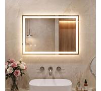 Clevich Espejo de baño con iluminación, 70 × 50 cm, espejo LED con 3 colores de luz, regulable, vidrio templado, protección contra explosiones, interruptor táctil, función de memoria, sin vaho, asador
