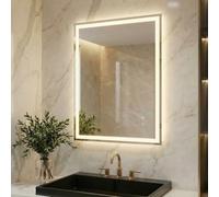 Clevich Espejo de baño con iluminación, 70 x 50 cm, antivaho LED, espejo de baño con 3 colores de luz, regulable, control táctil, espejo de baño con luz, espejo de pared iluminado