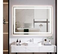Clevich Espejo de baño con iluminación, 80 × 60 cm, espejo LED con 3 colores de luz, regulable, vidrio templado, protección contra explosiones, interruptor táctil, función de memoria, sin vaho, asador