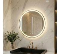 Clevich Espejo de Baño LED Redondo 60 cm, Espejo LED con 3 Tonos de luz y Regulable, Interruptor táctil y función antivaho, Vidrio Templado, Espejo de baño con iluminación