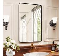Clevich Espejo de Pared con Marco Profundo, 90 x 60 cm, Lujoso Espejo Rectangular de baño, Vidrio Templado, con Marco de Aluminio Cepillado Negro, para baño, salón, Dormitorio, decoración de Pared