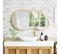 Clevich Espejo de Pared Irregular - Aluminio único diseño de Marco en Forma de Nube -Grande Espejos Decorativos de Pared Elegante y Moderno - para Sala de Estar, baño, Entrada, Dormitorio, Dorado