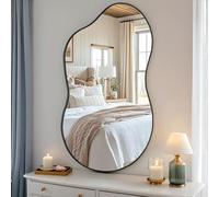 Clevich Espejo de Pared Irregular con Aluminio - único diseño de Marco en Forma de Nube - Espejos Decorativos de Pared Elegante y Moderno - para Sala de Estar, baño, Dormitorio (Negro, 66x116cm)