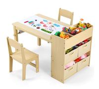Clevich Mesa Infantil con 2 sillas, Mesa Infantil con Espacio de Almacenamiento, Juego de Mesa para niños, Mesa de Pintura de Madera, Escritorio con Rollo de Papel y 4 Cajas de Almacenamiento, Grupo