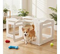 Clevich Parque para Perros de Interior Acrílico 129 × 68 × 60 cm, 5 PCS +1 Paneles con Puerta, Vallas para Perros sin Rejas, Plegable con Ventosas, Transparente Corralito para Perrospara, Blanco