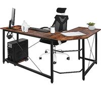 Clevich Schreibtisch L Form, 167 x 120 cm Gaming Tisch mit Regal, Stabil Eckschreibtisch L-förmiger mit Eisenhaken, Computertisch fürs Home Büro, Platzsparend, Einfach zu Montieren
