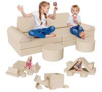 Clevich Sofá Modular para Niños, Juego de Sofás para Niños, Bloques de Construcción de Espuma, Muebles de Dormitorio y Sala de Juegos para Pequeños, Sofá Infantil Convertible, Hecho de Pana (Beige)