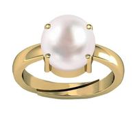 CLEVIO Anillo Ashtadhatu astrológico ajustable con perlas del mar del Sur de 7,25 quilates y 6,05 quilates, chapado en oro, certificado original Moti, ajustable, astrológico, para hombres y mujeres