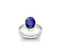 CLEVIO Anillo de piedra preciosa ajustable chapado en plata con zafiro azul natural de 3 quilates Aaa+ para mujeres y hombres (Lab - certificado)-B09VC5G3MRNAMZ, S, Gema