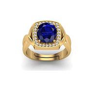 CLEVIO Anillo de piedra preciosa ajustable de 11,25 ratti de 10,55 quilates, certificado sin calefacción sin tratamiento Aaa+, zafiro azul natural, chapado en oro Neelam, para mujeres y hombres