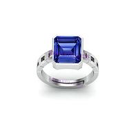 CLEVIO Anillo de piedra preciosa ajustable sin calefacción de 11,25 ratti de 10,00 quilates Aaa+, zafiro azul natural, chapado en plata, para mujeres y hombres (certificado por laboratorio