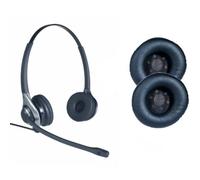Cleyver Cleyver HC 45 + 2 almohadillas grandes Auriculares para teléfono fijo, versión dúo + 2 almohadillas grandes de cuero sintético adicionales ¡Máxima