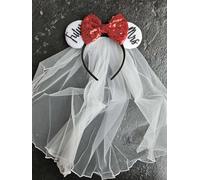 CLGIFT Diadema de orejas de Minnie para novia, velo blanco, orejas de Minnie para novia, orejas de luna de miel, orejas de boda, orejas de despedida de soltera (Future Mrs)