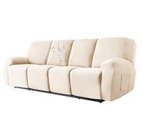 CLGTY 10-Piezas Funda Sillon Relax reclinable 1 Plaza Impermeable, Elástica Suave Poliéster Funda Sillon Relax reclinable con Bolsillos Laterales Fundas de Sillón para Niños-Marfil-4 Plaza