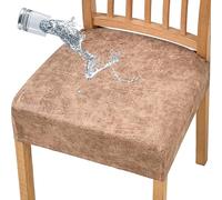 CLGTY Cuero De Imitación Fundas Sillas De Comedor 6 Piezas, Impermeabl Fundas para Sillas De Comedor Elástica Retirable Fundas De Sillas Lavable para Cocina Hotel Fiesta-Caqui-6 Pack