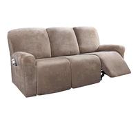 CLGTY Elástica Terciopelo Funda Sillon Relax reclinable 3 Plaza, 8-Piezas con Bolsillo Funda Sillon Relax reclinable Antideslizante Fundas de Sillón para Niños Mascotas-Gris Pardo-3 Plaza
