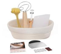 Clheatky Banetones Para Pan Ovalado 25cm, Set Cesta Fermentacion Incluyendo Pan Cojo, Raspador de Masa, Raspador de Cuenco, Cepillo de limpieza para Hornear