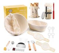 Clheatky Cesta Fermentacion Pan Ovalada & Redonda, Banneton Proofing Basket, Accesorios de Panadería Para Masa Madre, Utensilios de Panadería, Cestas de Fermentación de Ratán Natural