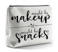 CLHHM Bolsa de maquillaje, Might be Makeup Might be Snacks, bolsa de aseo de viaje para mujeres, regalos para amigos, familiares, hermanas e hijas, Halloween, cumpleaños, Navidad, Blanco