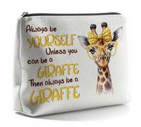 CLHHM Bolsa de maquillaje, siempre sé una jirafa, divertida bolsa de aseo de viaje de jirafa, regalos para amigos, familiares, hermanas e hijas, Halloween, cumpleaños, Navidad, Blanco
